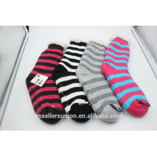 winter stripe fuzzy warm socks indoor home socks with antikid